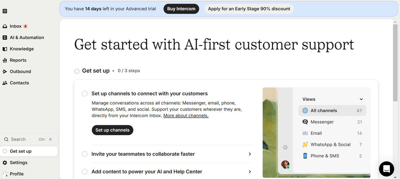 Intercom live and chatbot for lead management