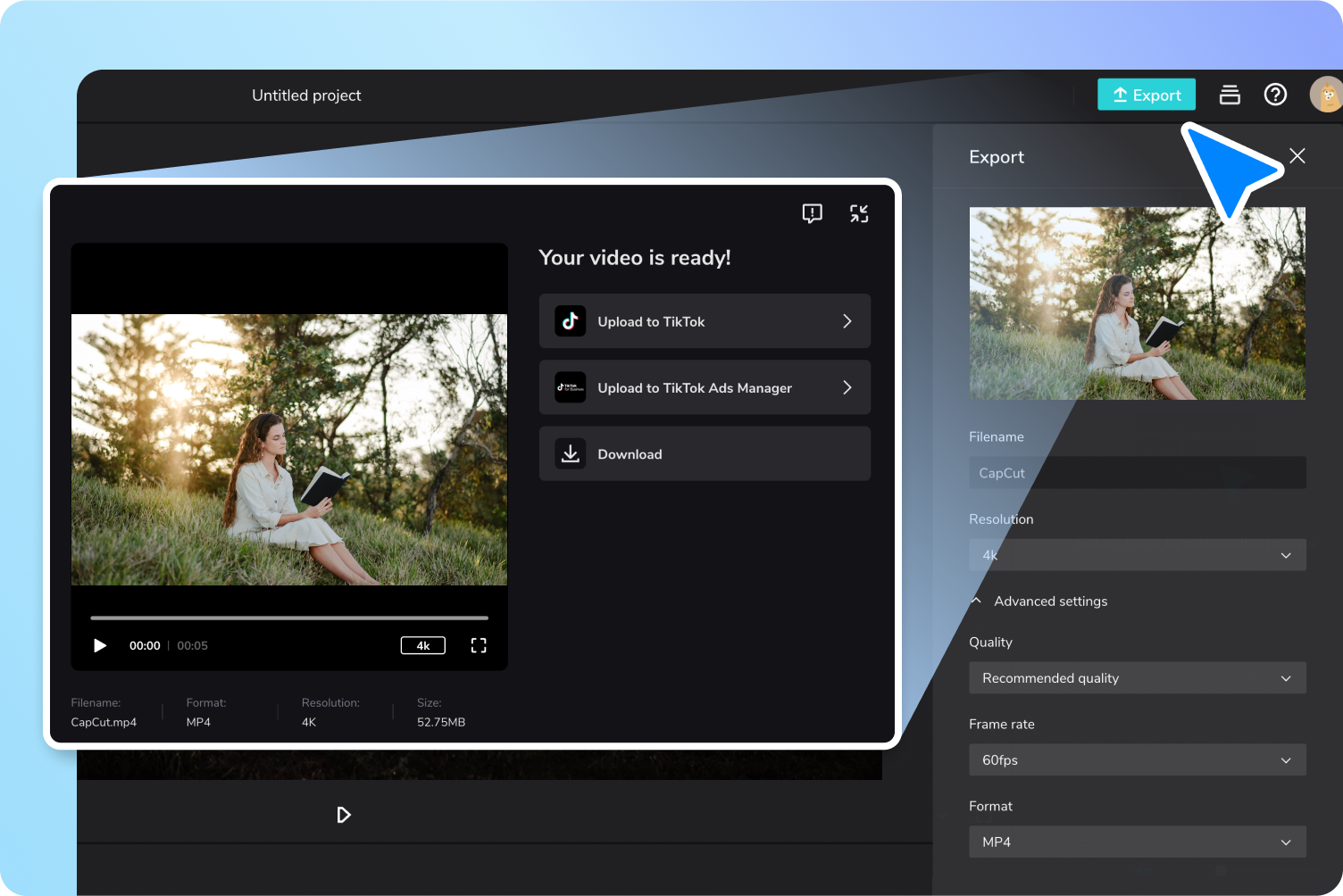 Export a sdílení otočeného videa
