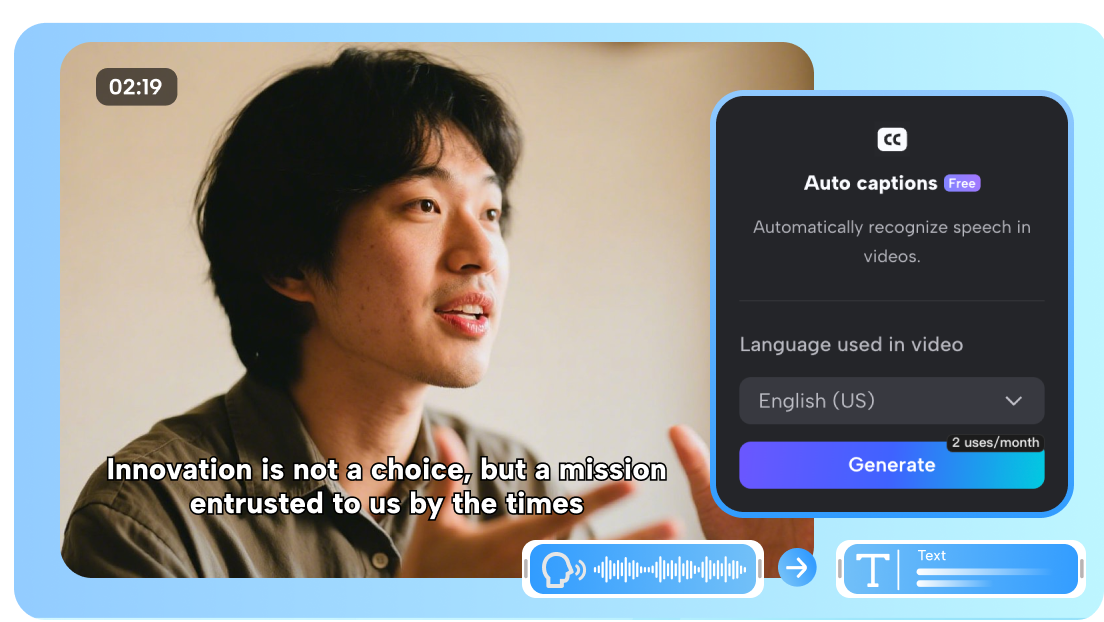 Automatic speech recognition in CapCut Web's AI caption generator