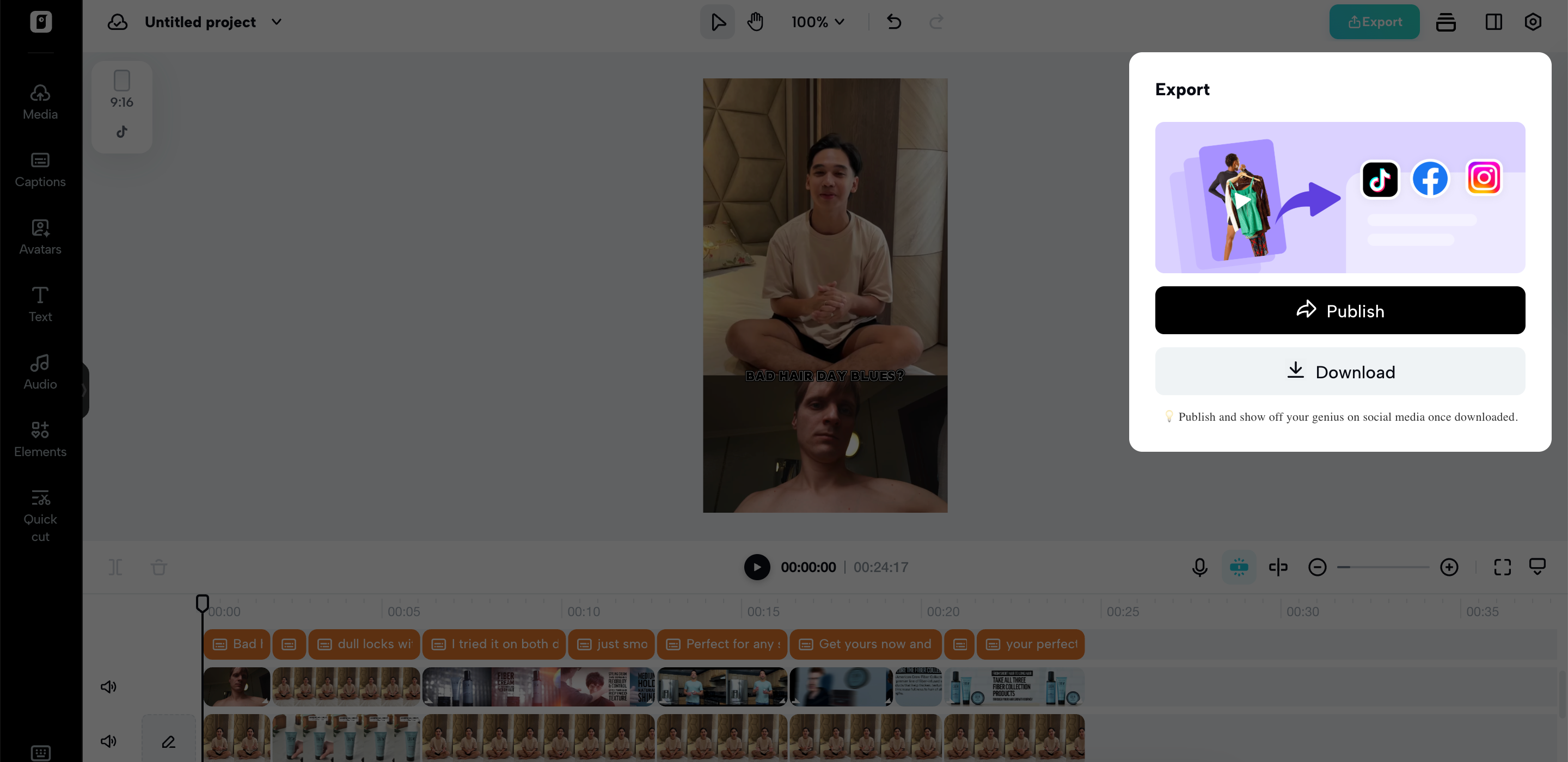 Pubblica o scarica il tuo video creato