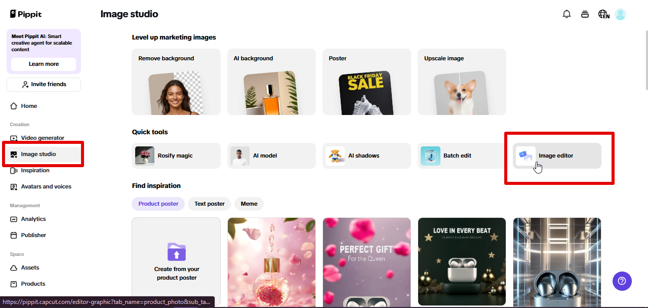 Accessing the Image editor