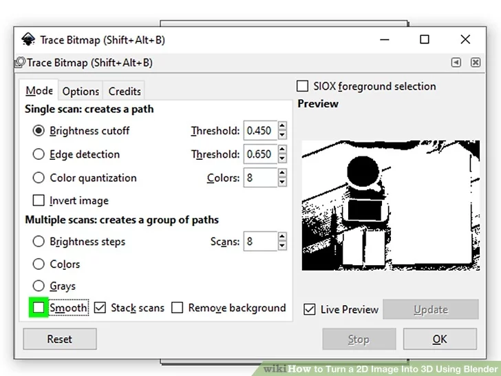 Trace Bitmap option in Inkscape