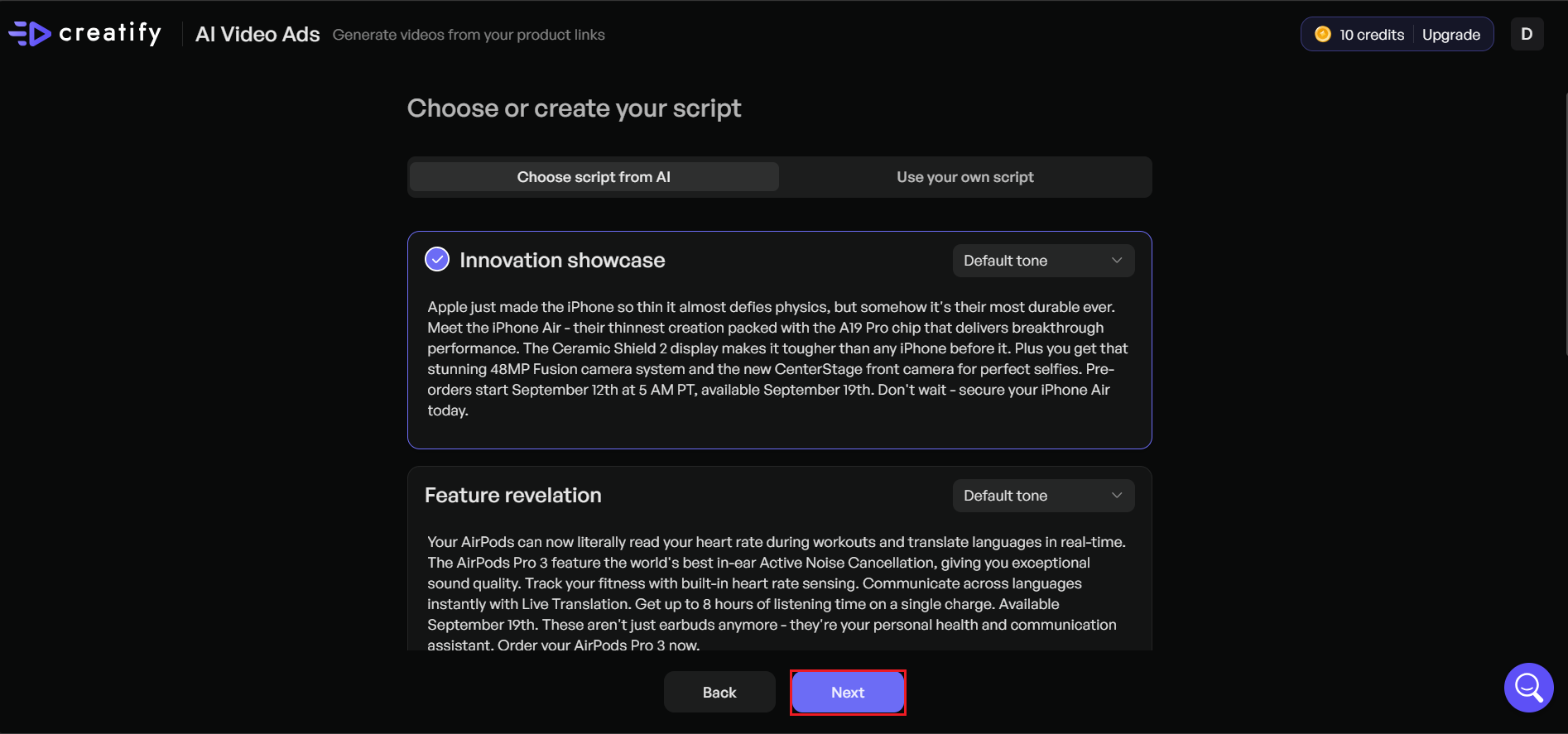 Choose script