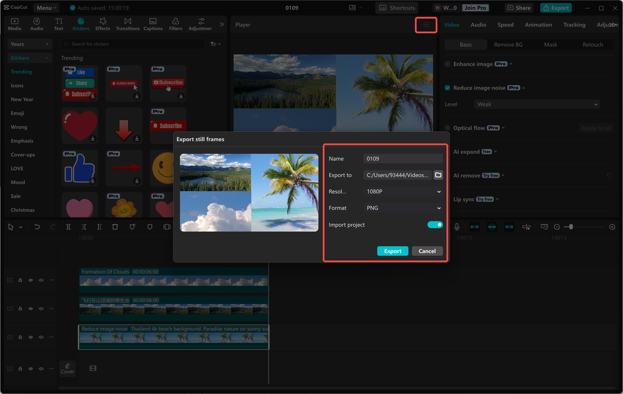 Exporting the media from the CapCut desktop video editor