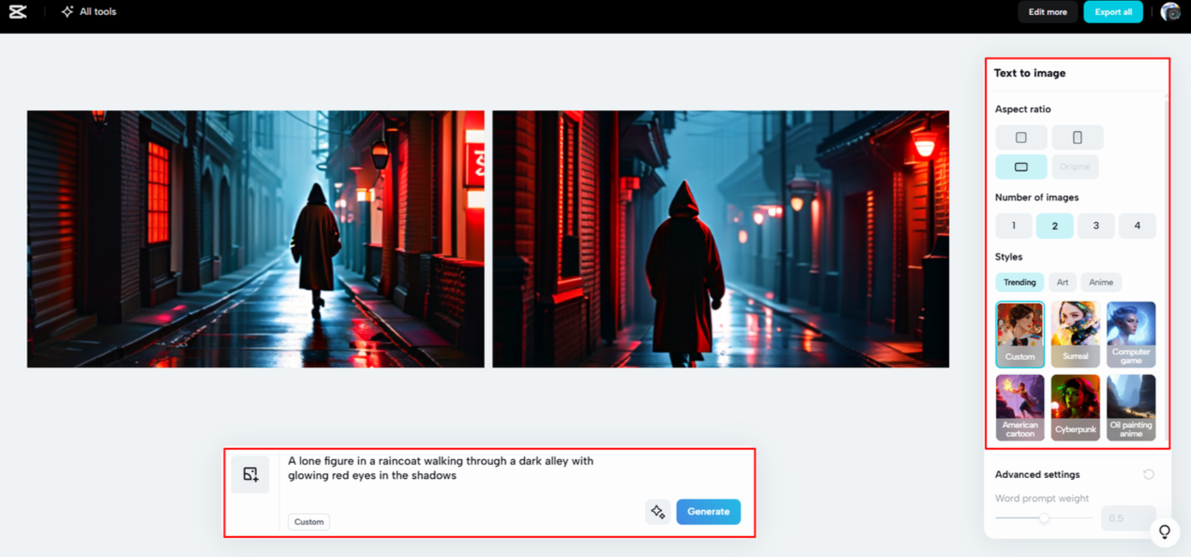 Criando uma imagem com IA no CapCut Web