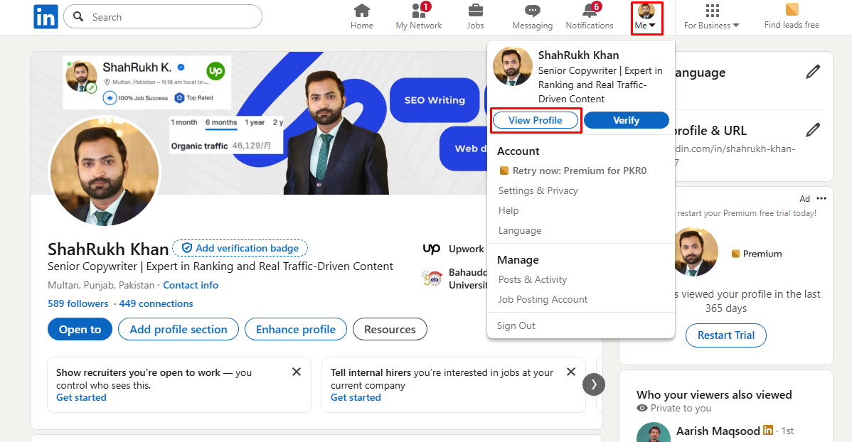 Ver tu perfil de LinkedIn