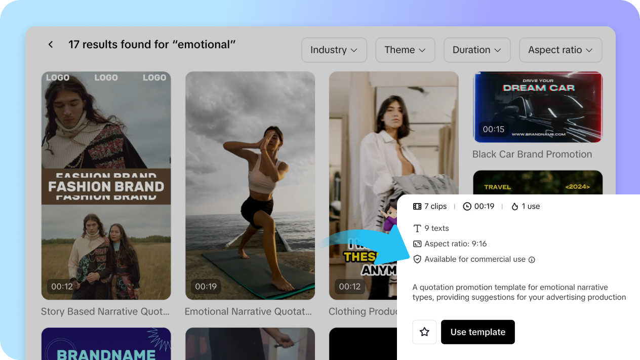 emotional video templates in Pippit