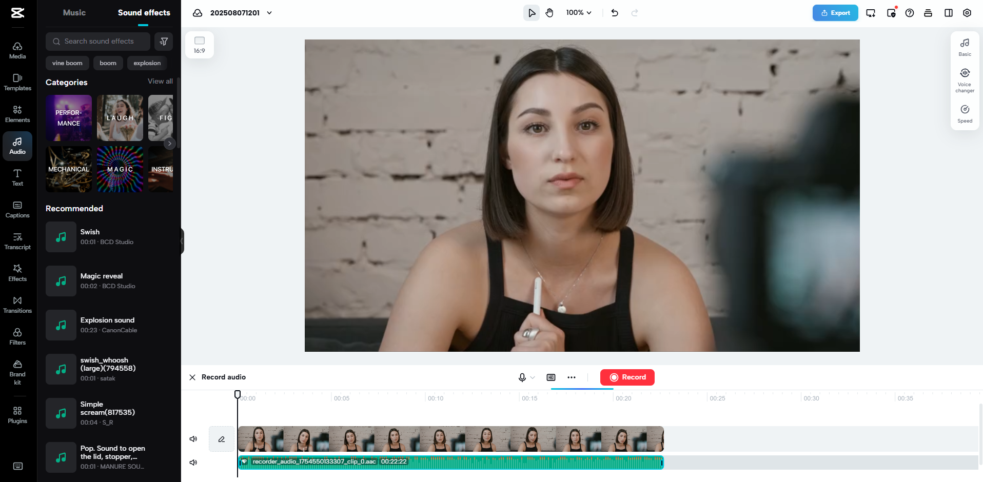 Interfaz de CapCut Web: un famoso grabador y editor de sonido en línea