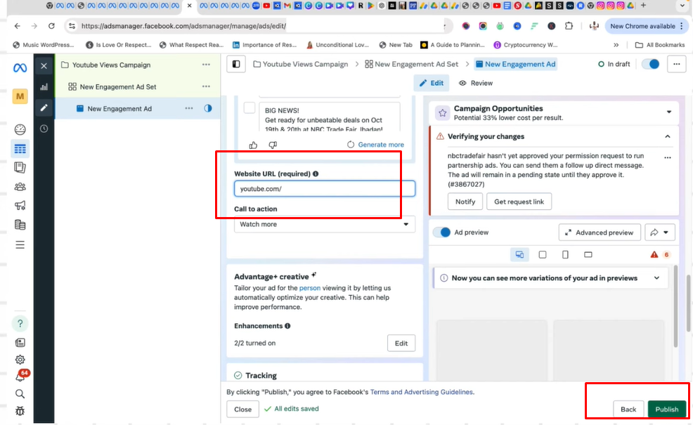 Menambahkan URL video untuk mengiklankan video YouTube di Facebook