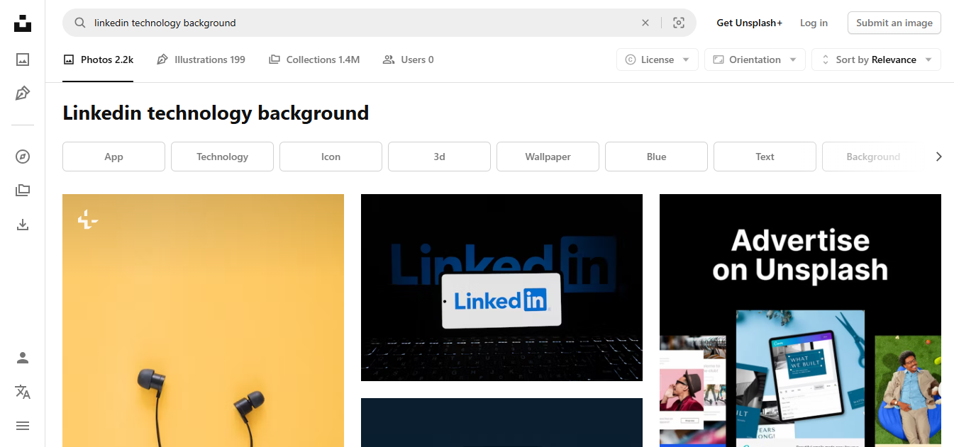 Unsplash - известная платформа для поиска фоновых изображений LinkedIn