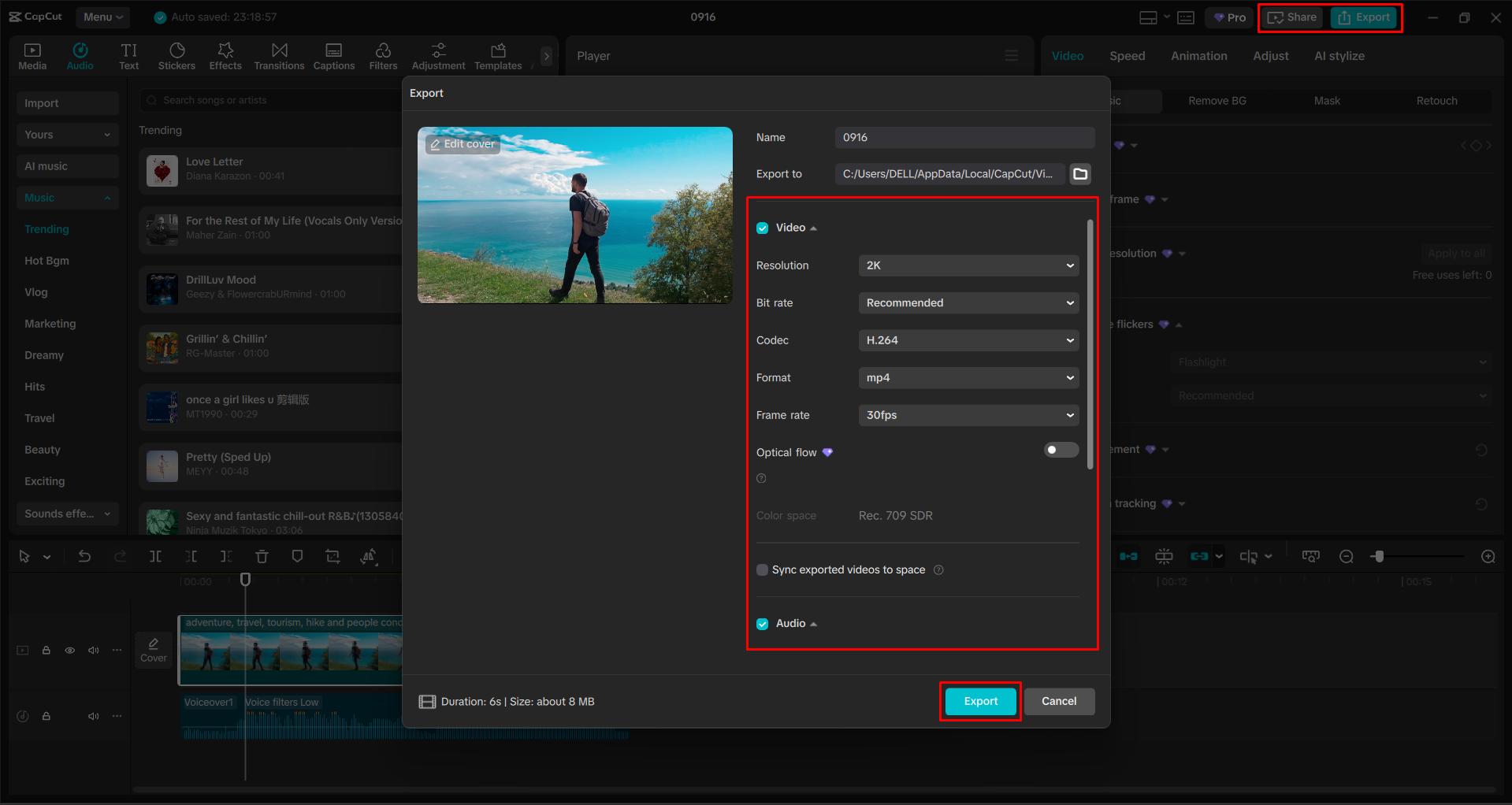 Exporting the video from the CapCut desktop video editor