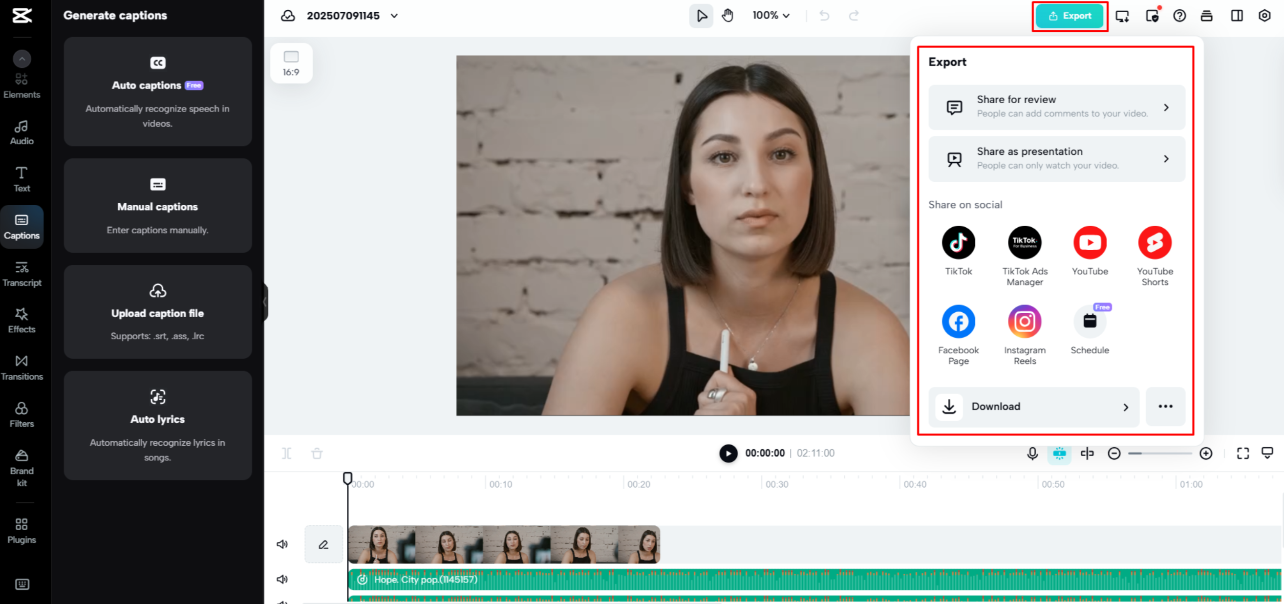 Xuất video từ CapCut Web