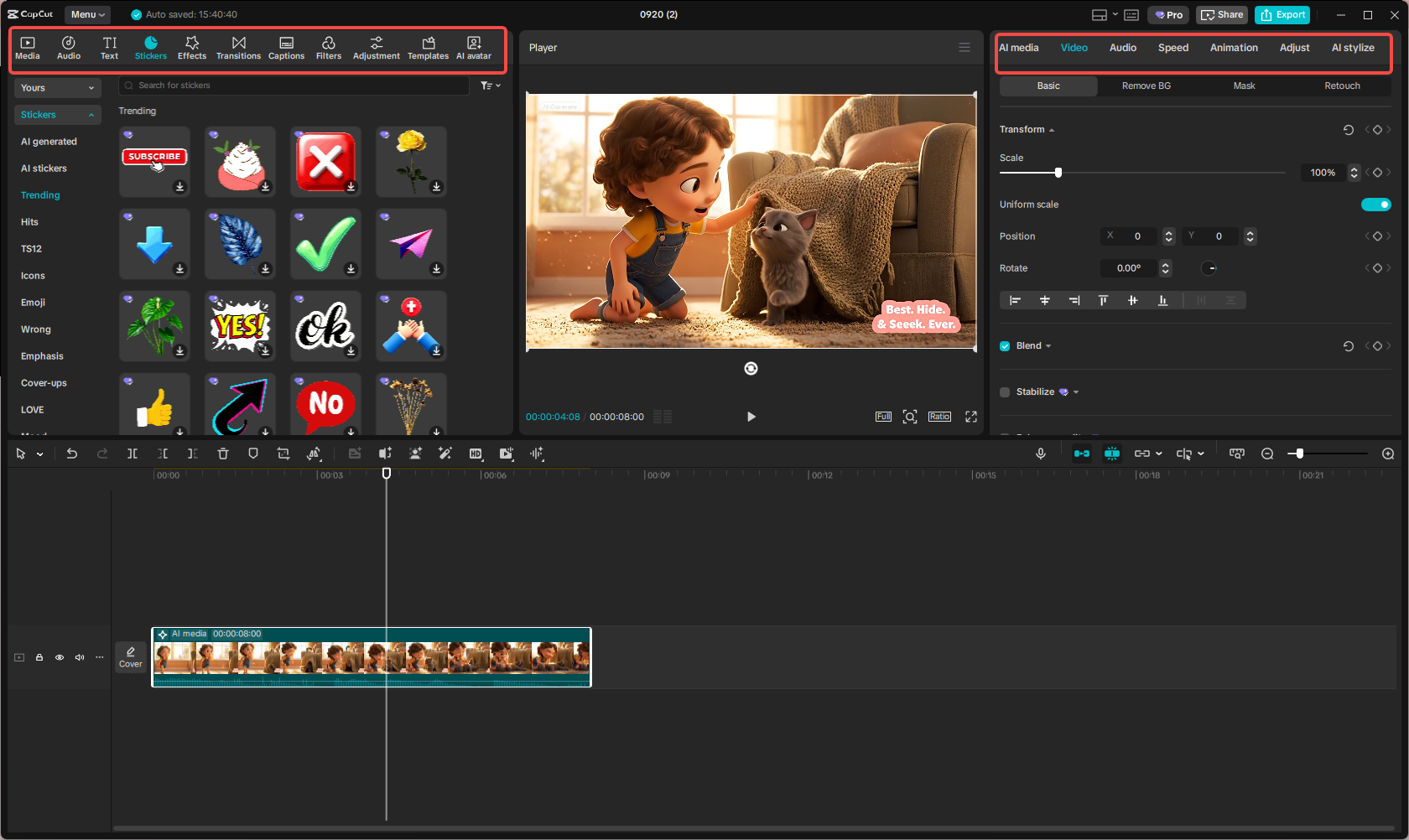 Editing the AI-generated video in CapCut