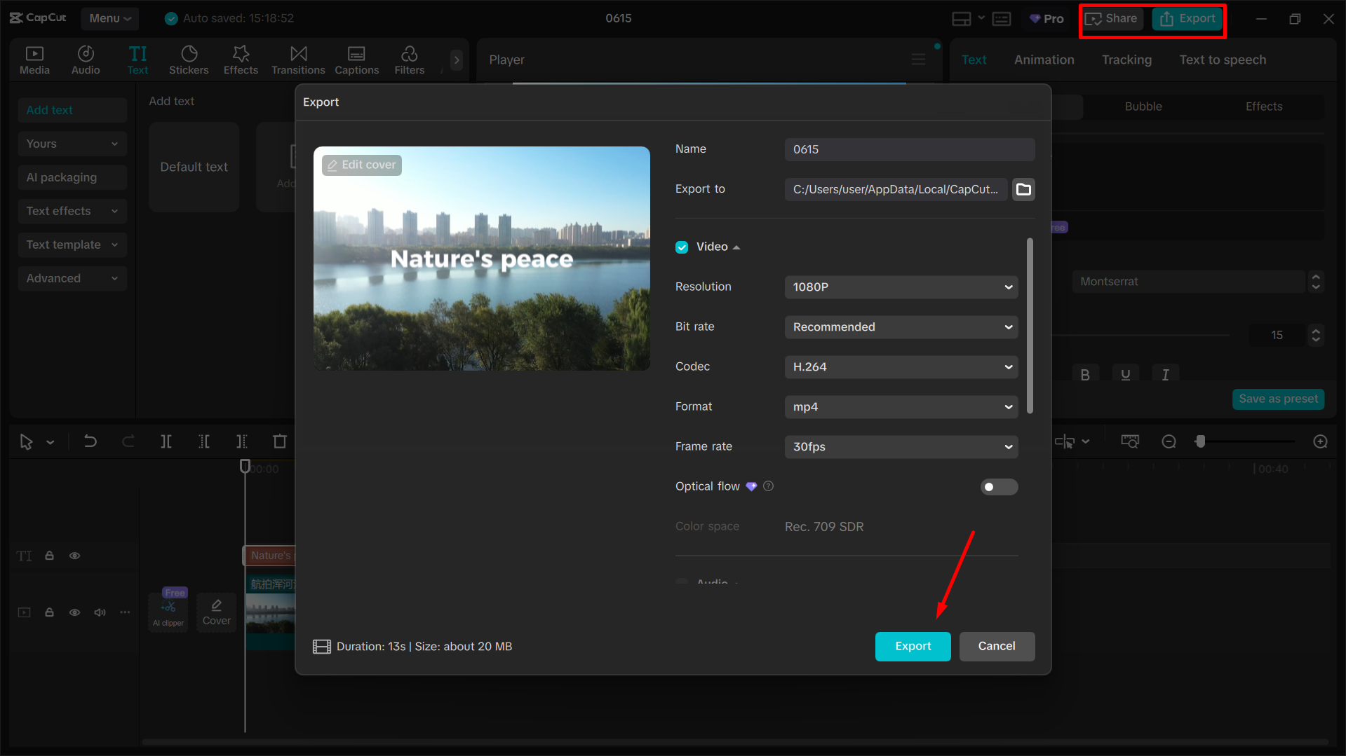 Exporting the media from the CapCut desktop video editor