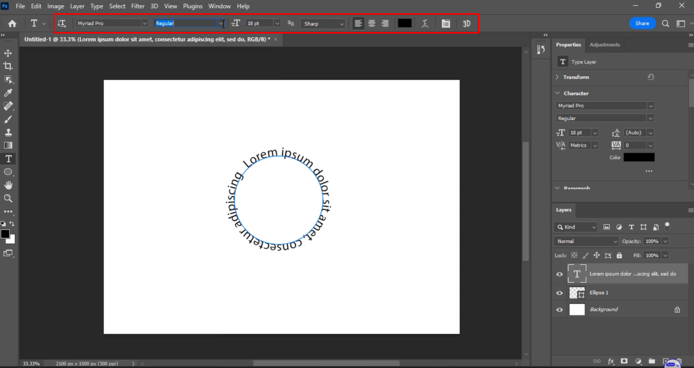 Envelopper du texte autour d'une forme dans Photoshop