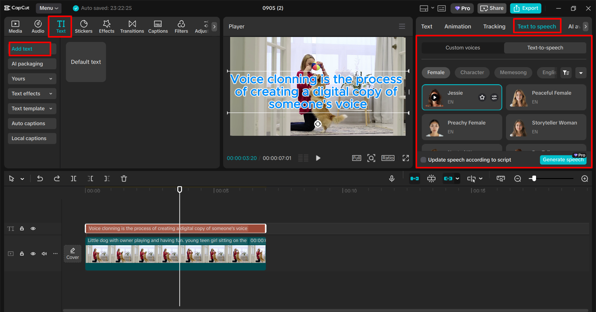 Converting text to speech in the CapCut desktop video editor