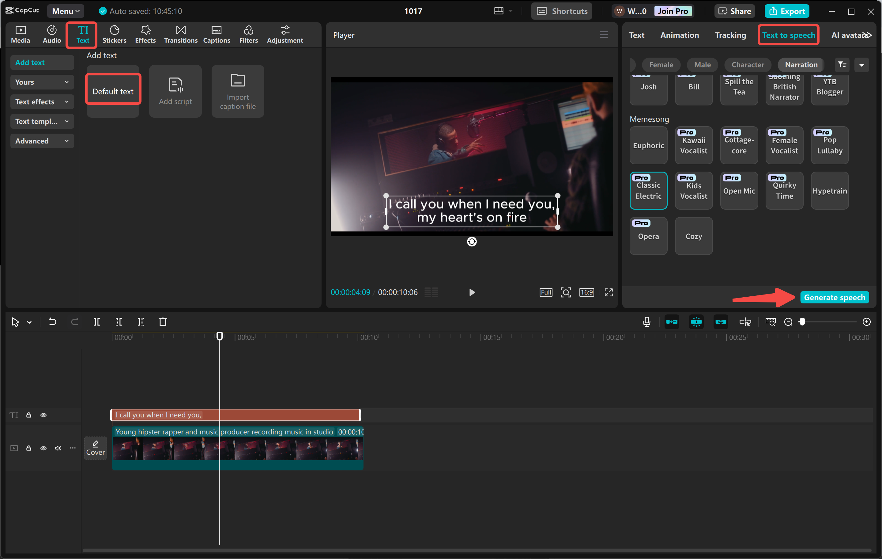 AI rapper-stemmen maken in de CapCut desktop video-editor