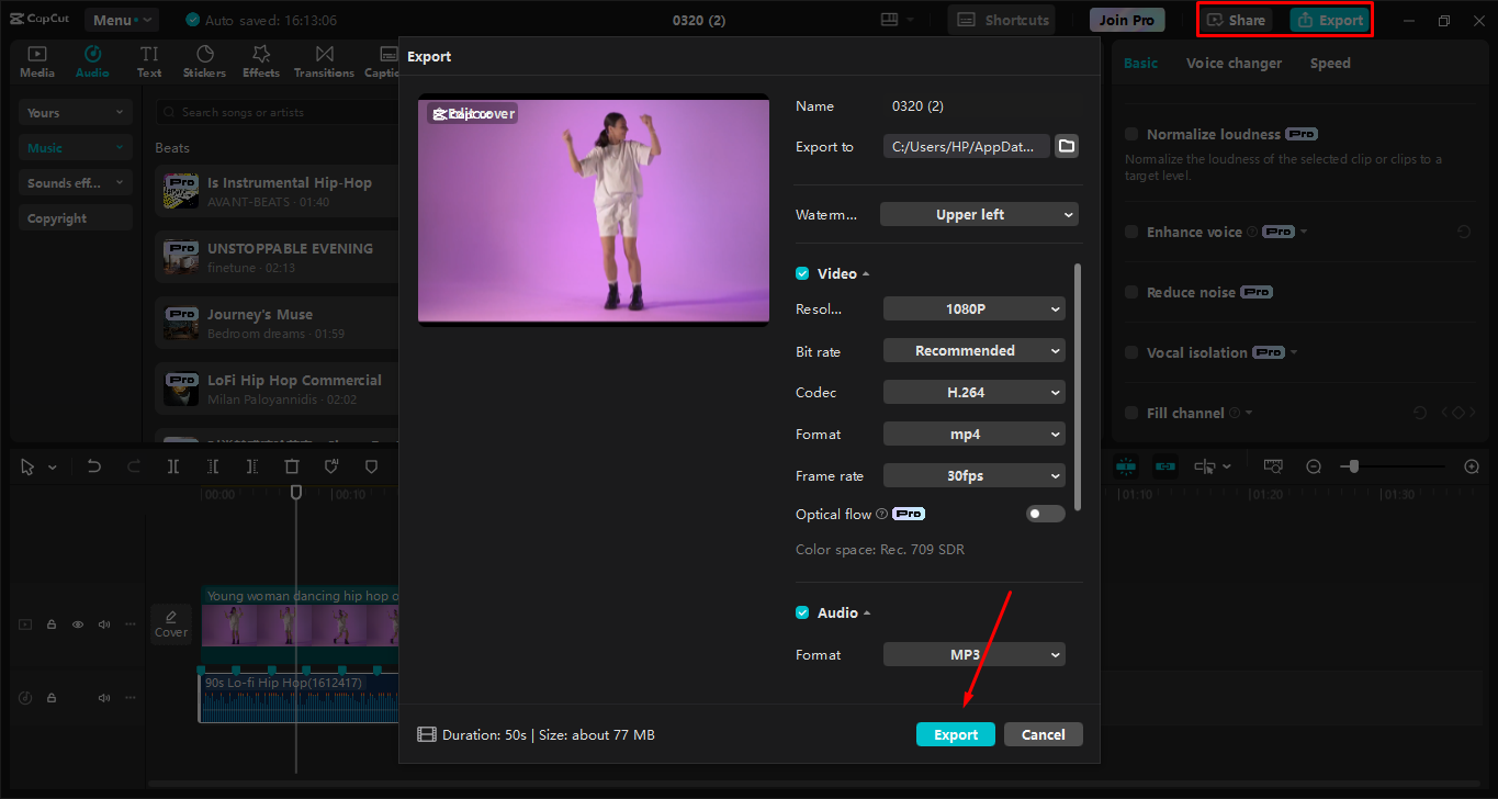 Exportieren eines Videos aus dem CapCut Desktop-Video-Editor