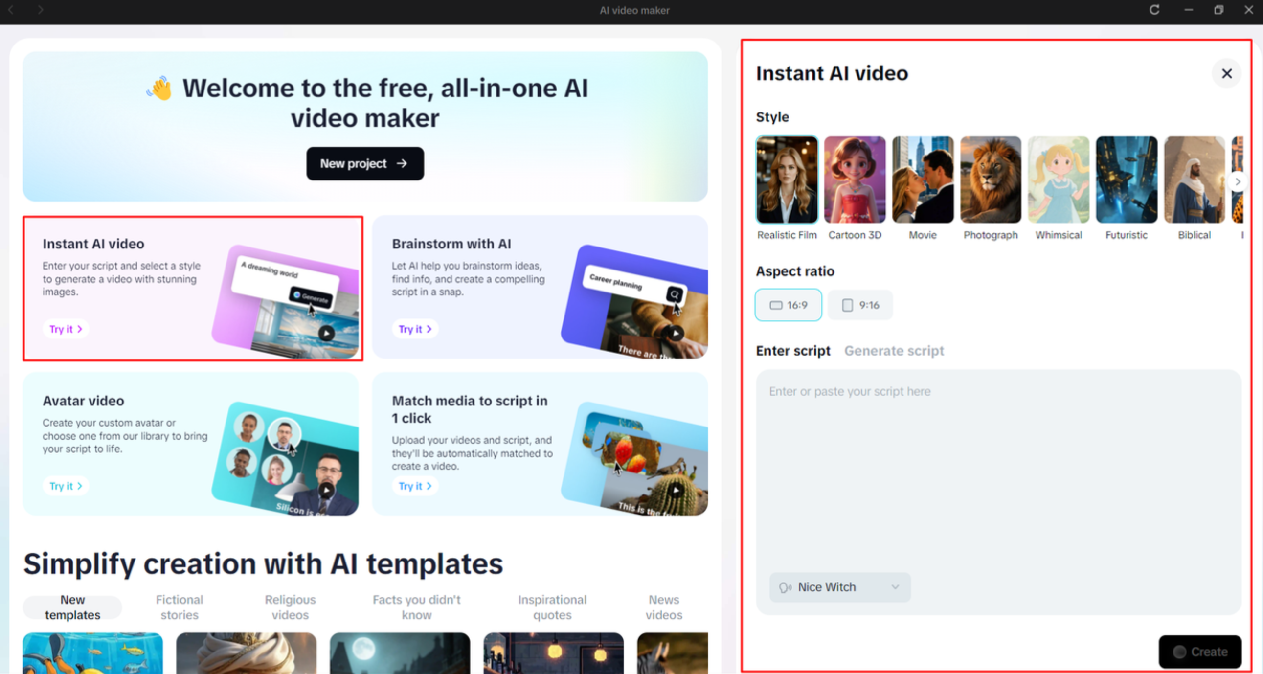 Opening the AI video maker in the CapCut desktop video editor