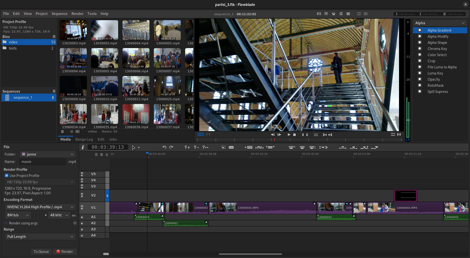 Interface of Flowblade - a simple open source video editor