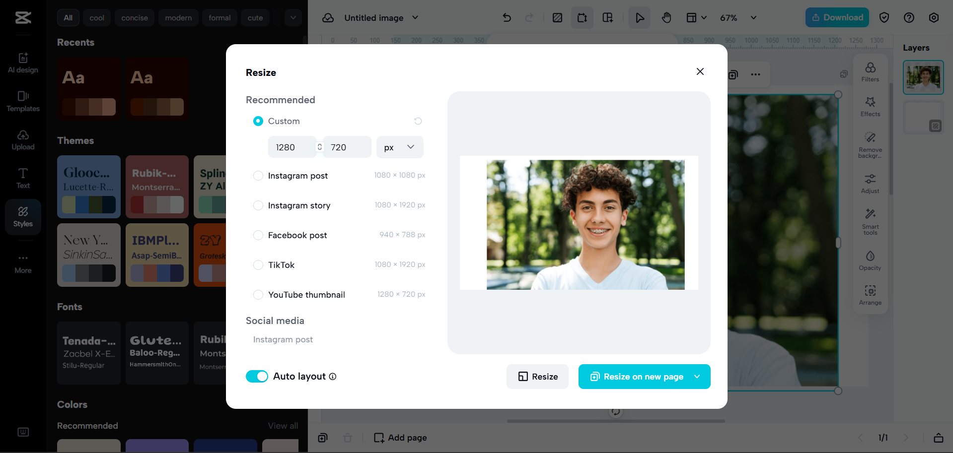 Interface do CapCut Web - outra forma de redimensionar imagens