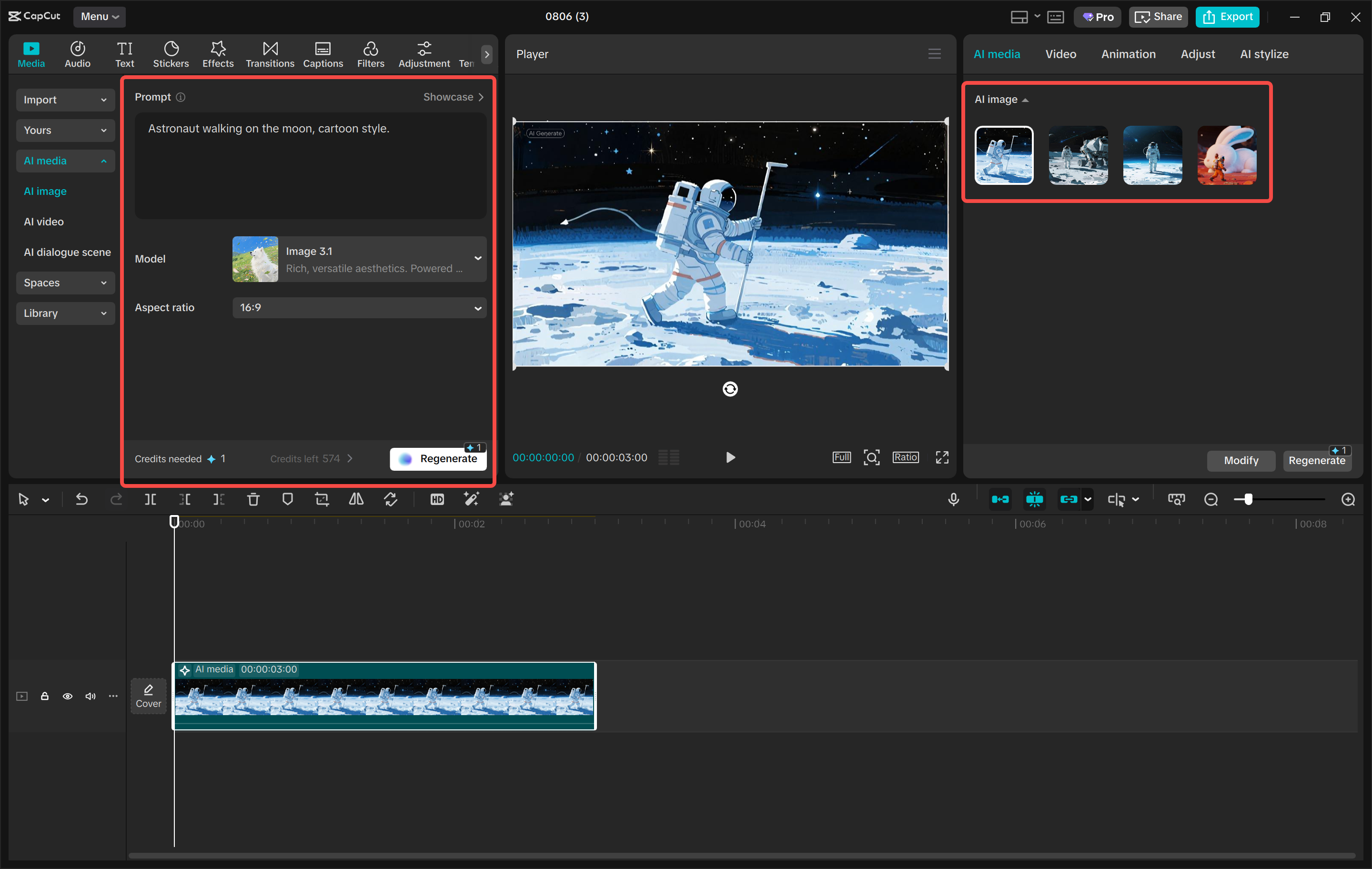 Generating an image with AI in the CapCut desktop video editor