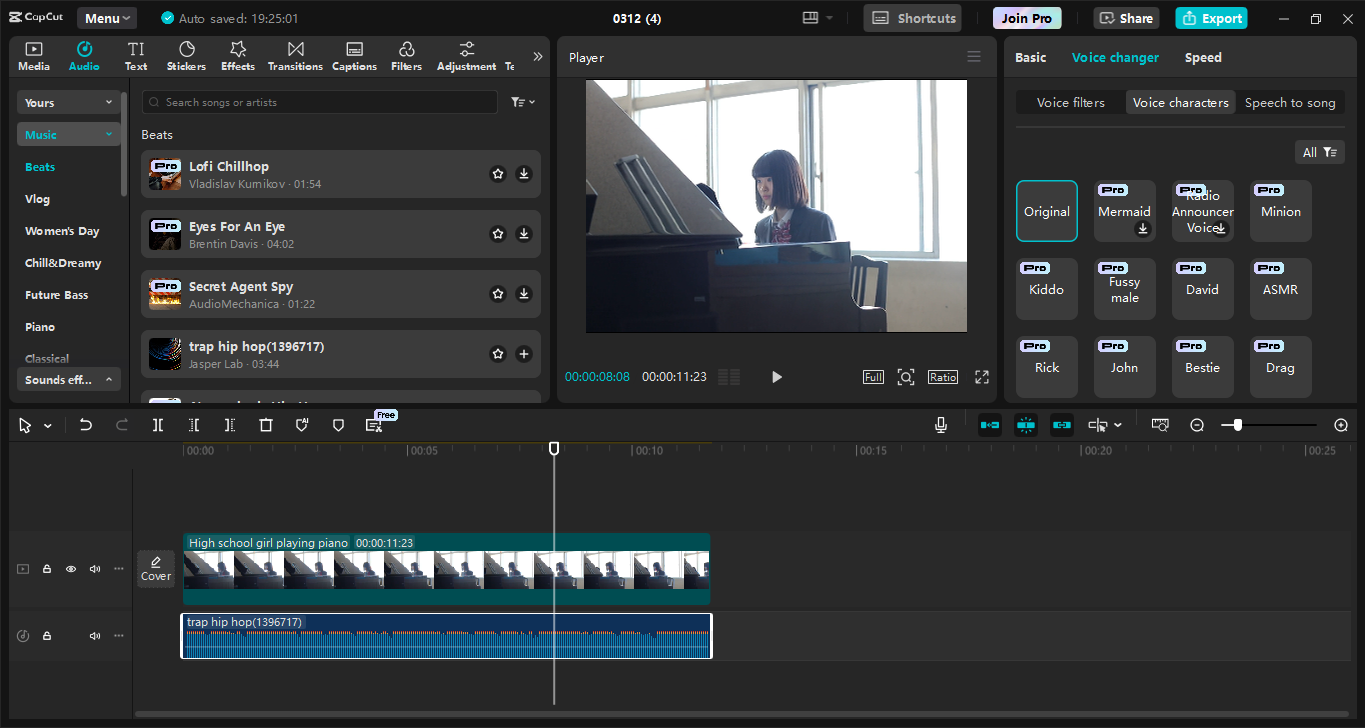 Interface of the CapCut desktop video editor - the best tool to add music to videos