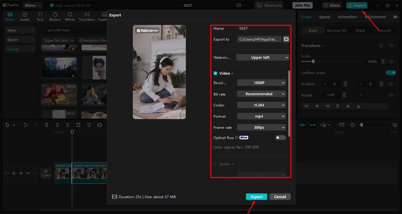 Exportando video desde el CapCut editor de video de escritorio