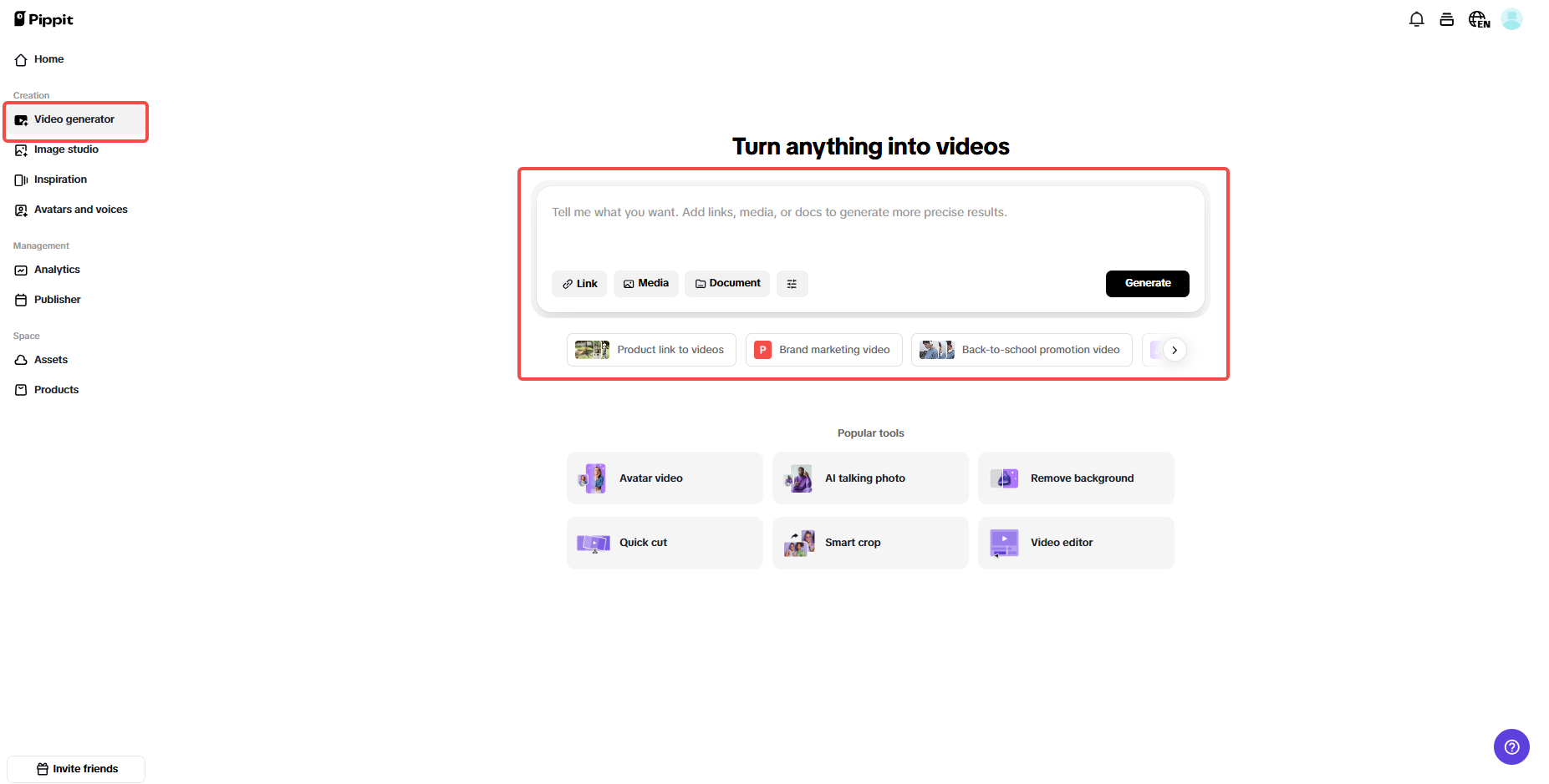 Enter your video generation input