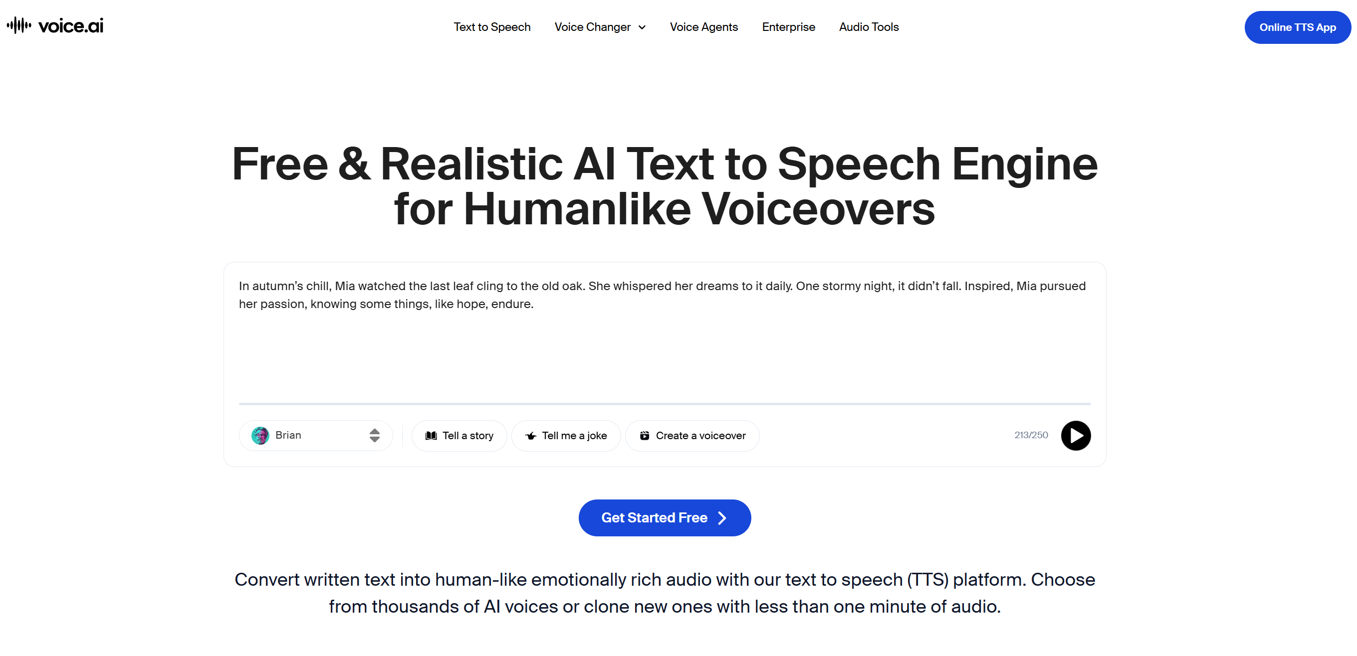 Interface of Voice.ai text-to-speech