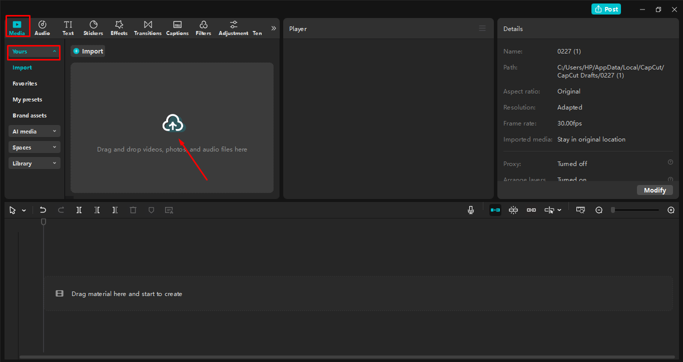 Uploading video to the CapCut desktop video editor