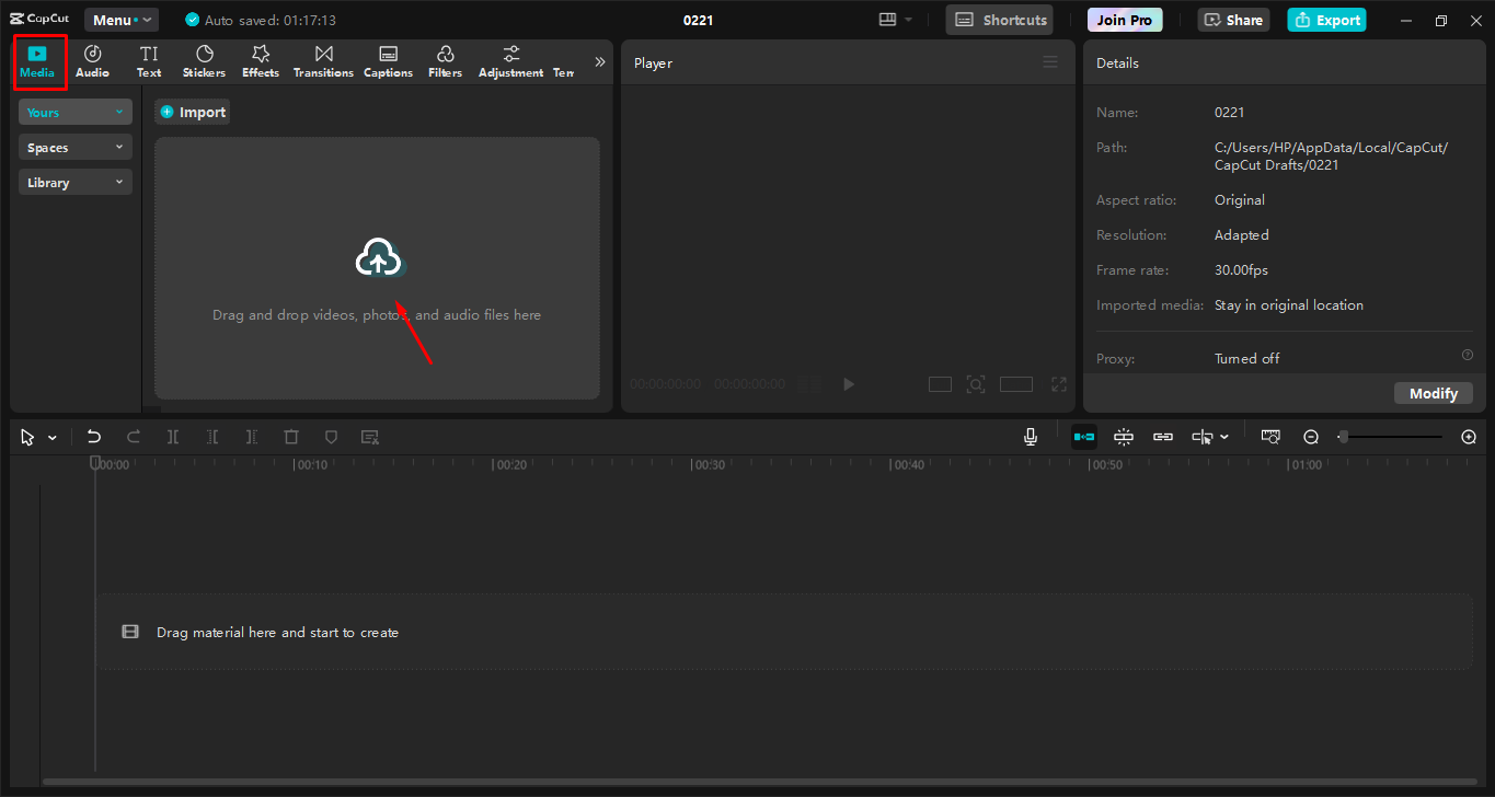 Video uploaden naar de CapCut desktop video-editor