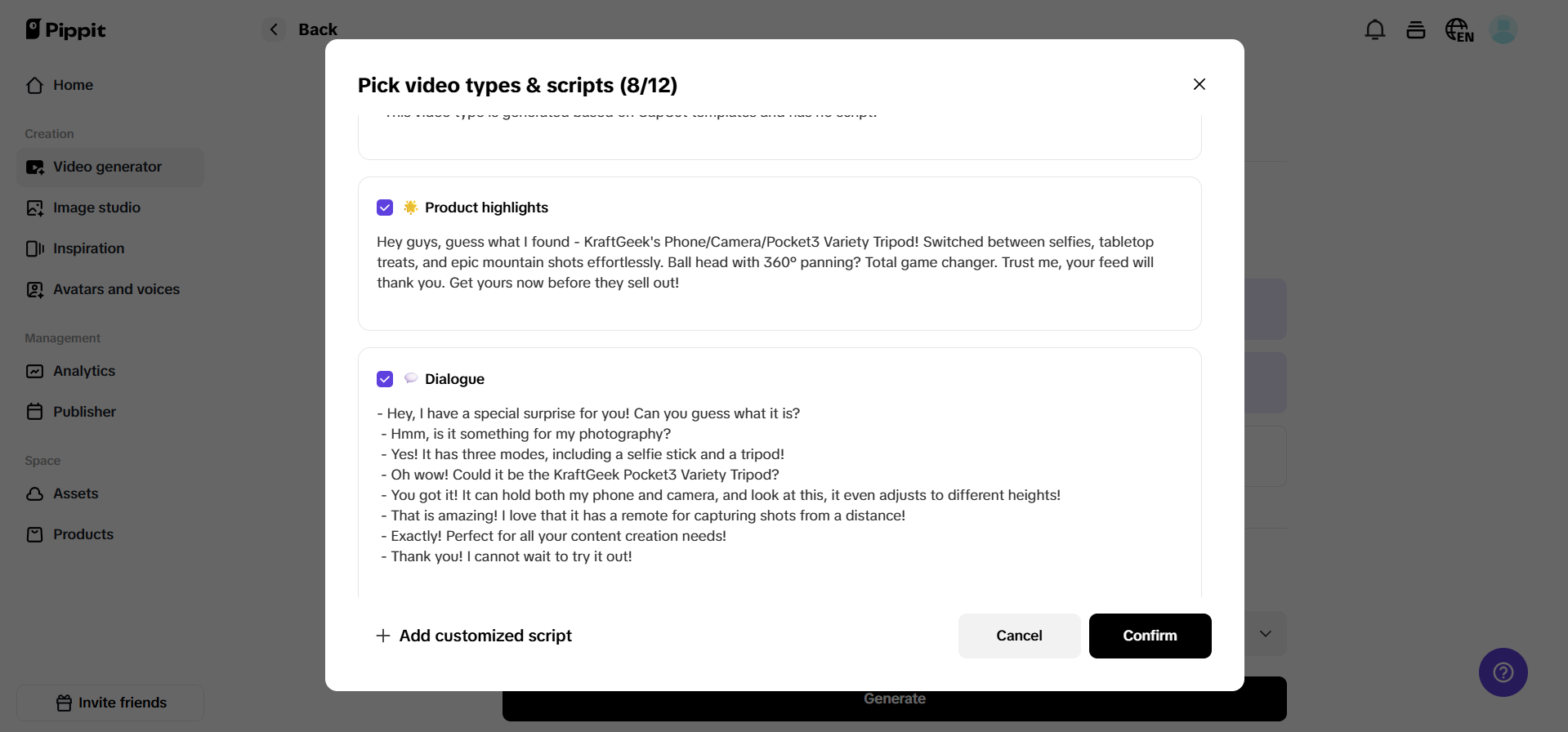 AI automatically generated editable scripts