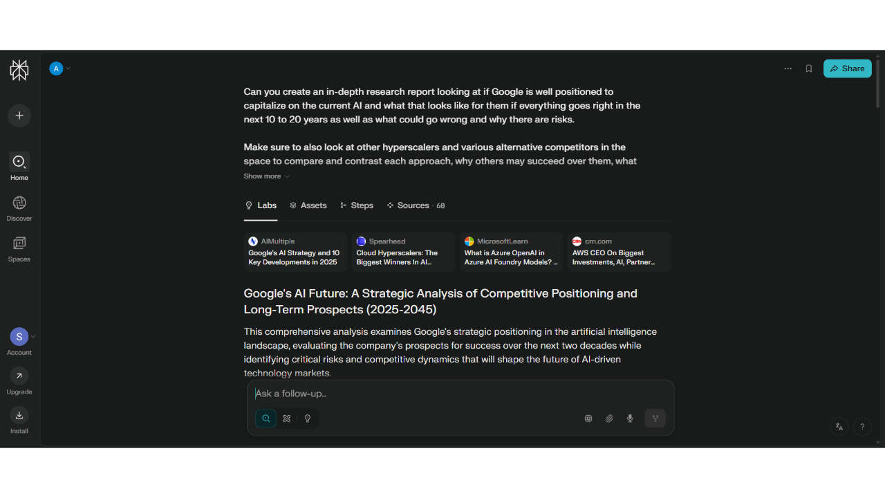 Génération de rapports Perplexity AI Labs