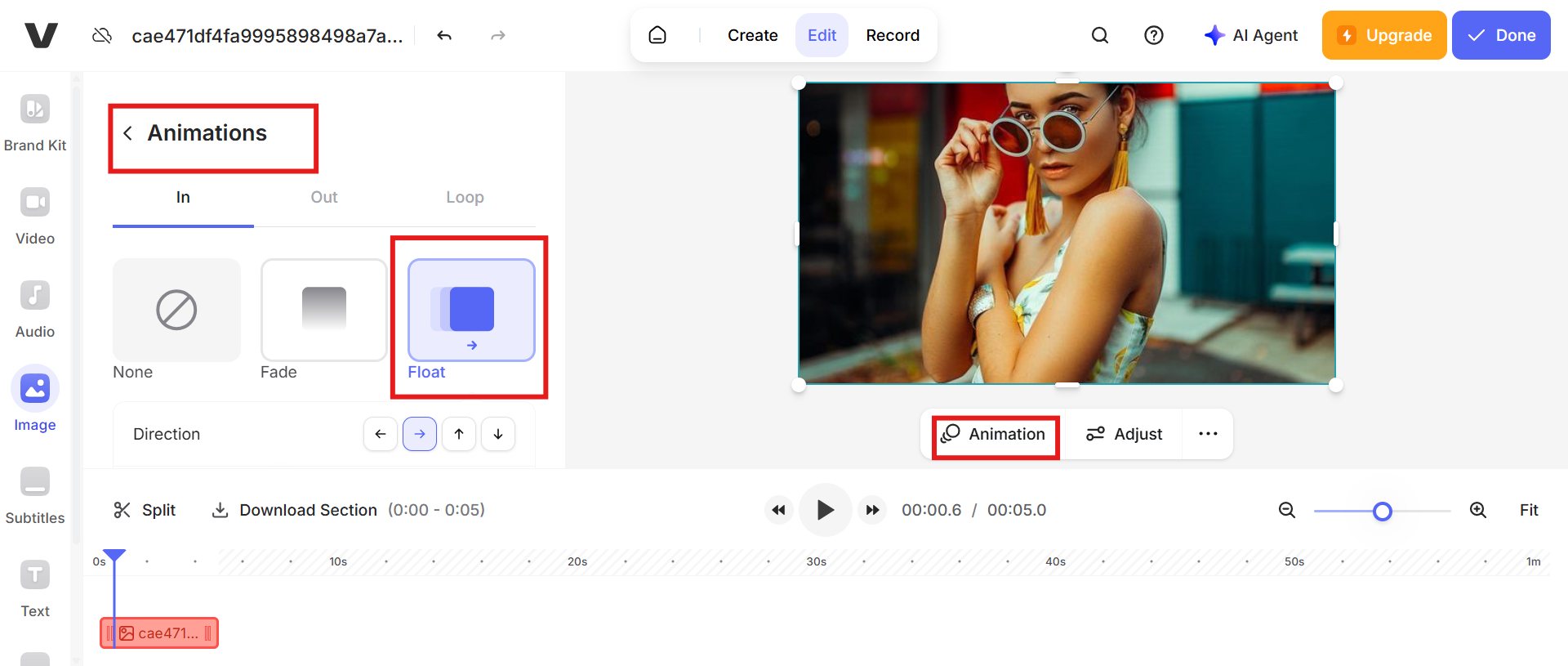 Select the animation effect