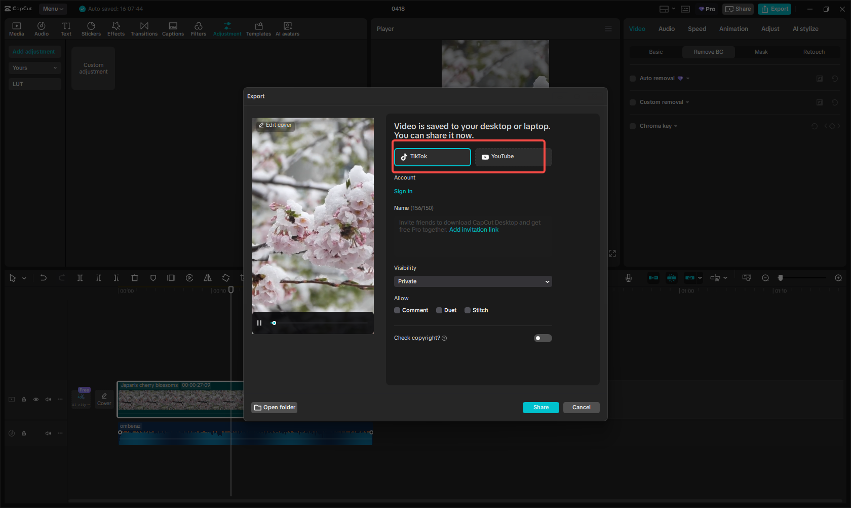 CapCut video platformlarıyla entegrasyonu