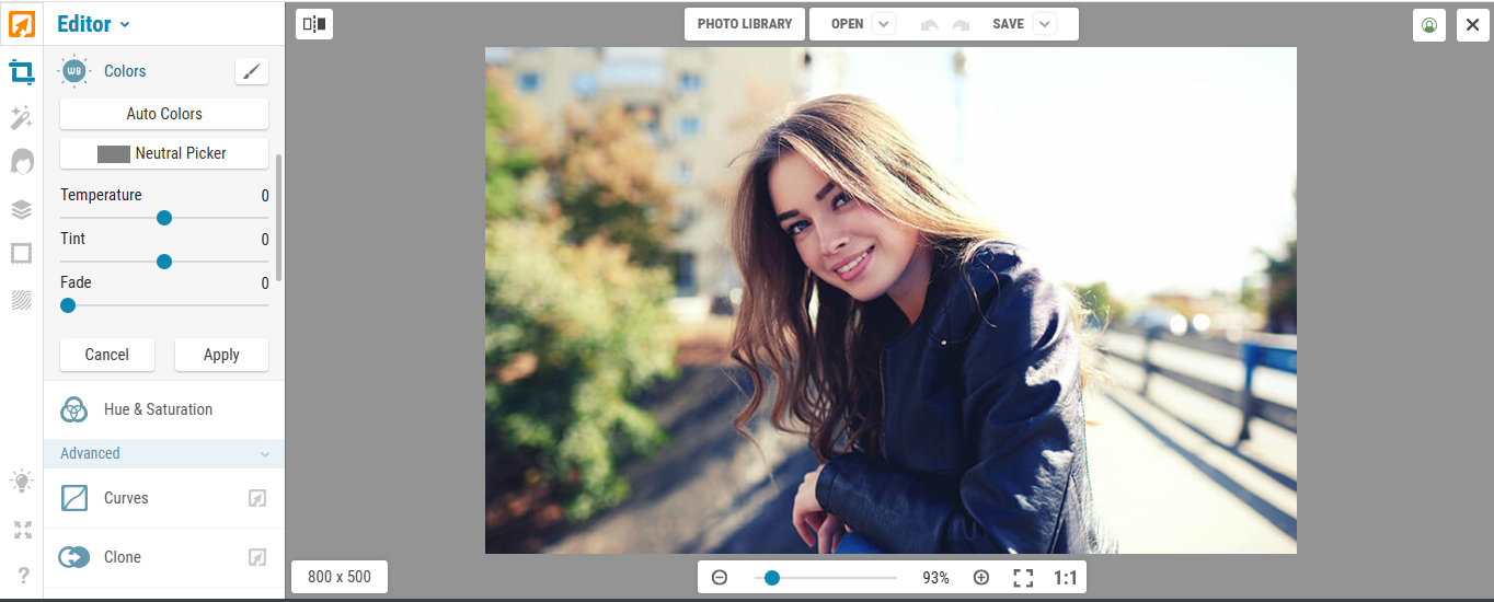 Schnittstelle von iPiccy - einem einfach zu bedienenden Eye Color Changer Editor