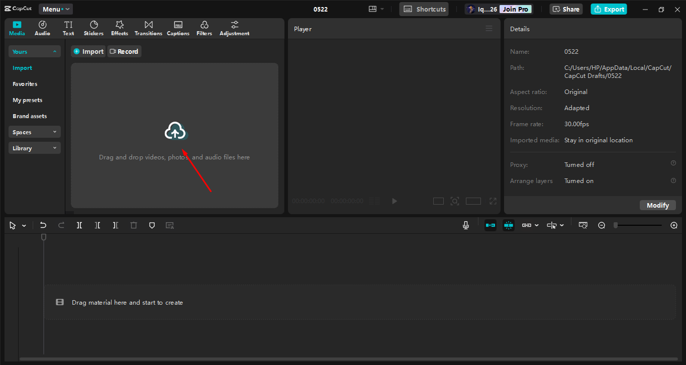 Importar una imagen al CapCut editor de vídeo de escritorio