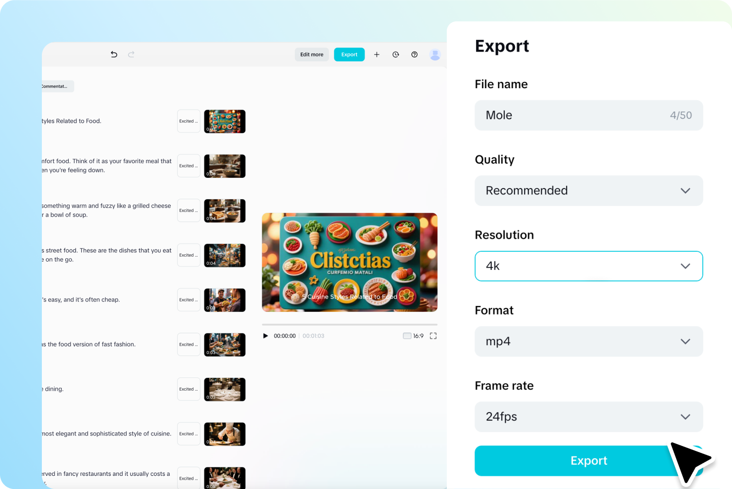 Esportazione del video dal generatore AI di immagini in video di CapCut Web
