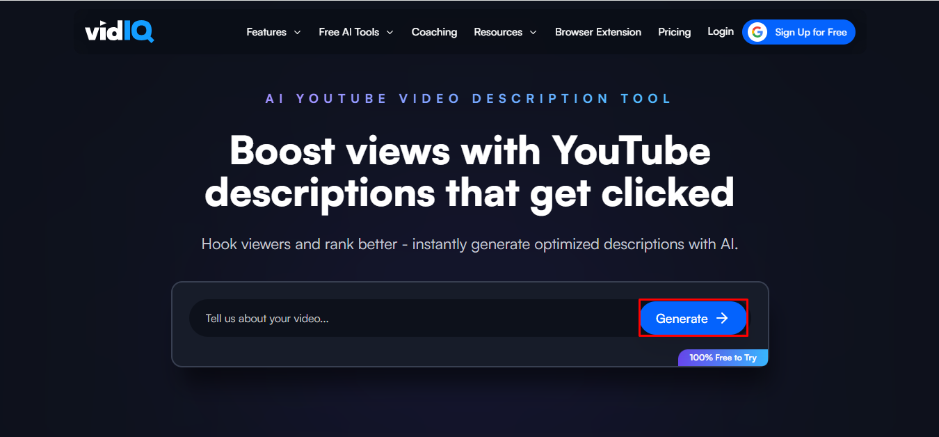 vidIQ - a reliable AI description generator for YouTube videos