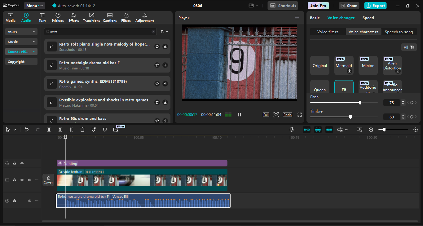 Interfaz del CapCut editor de video de escritorio: la mejor herramienta para encontrar efectos de sonido de proyector de películas antiguo