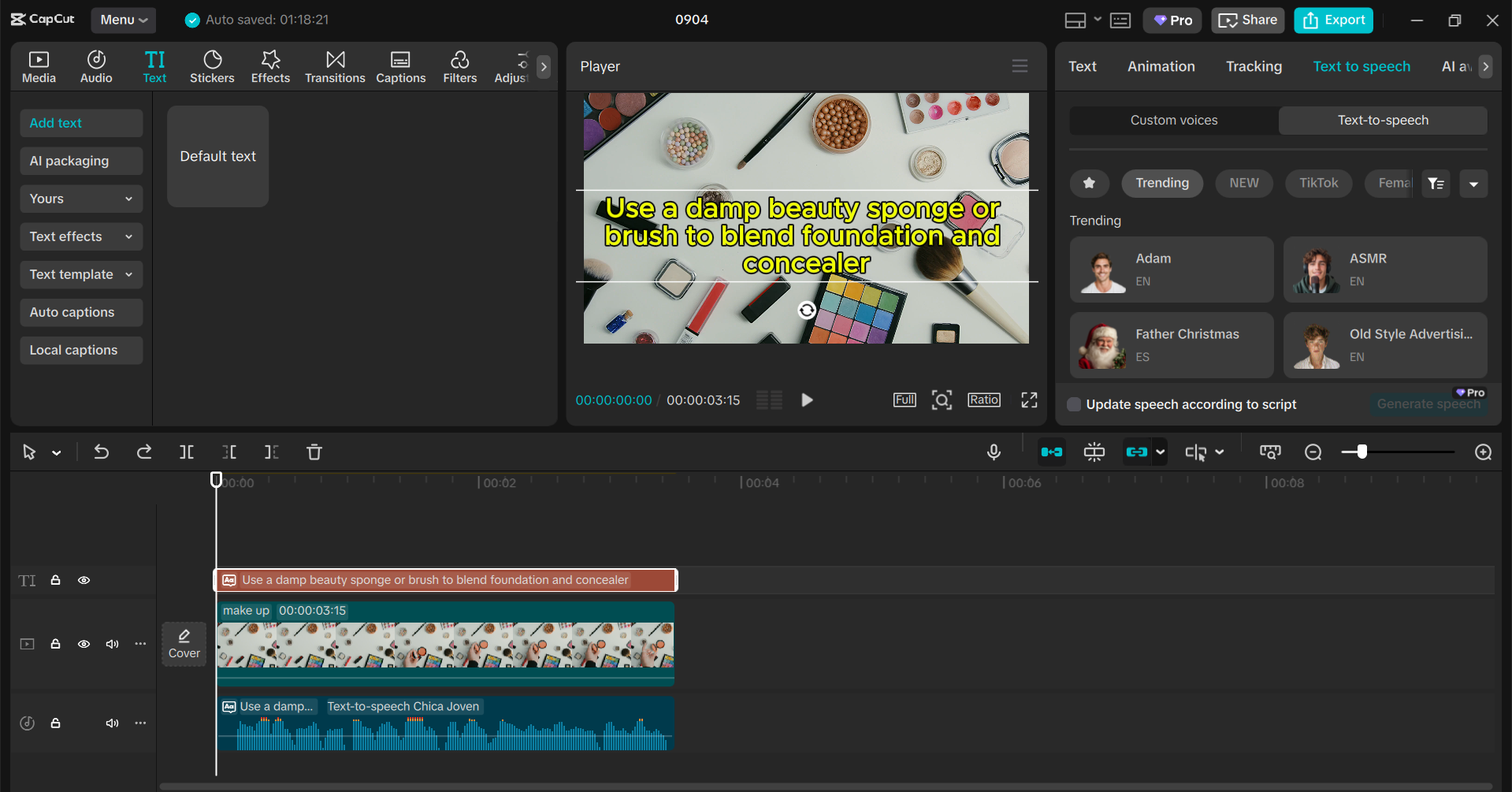 Interface of the CapCut desktop video editor - fast and reliable software for converting text into speech