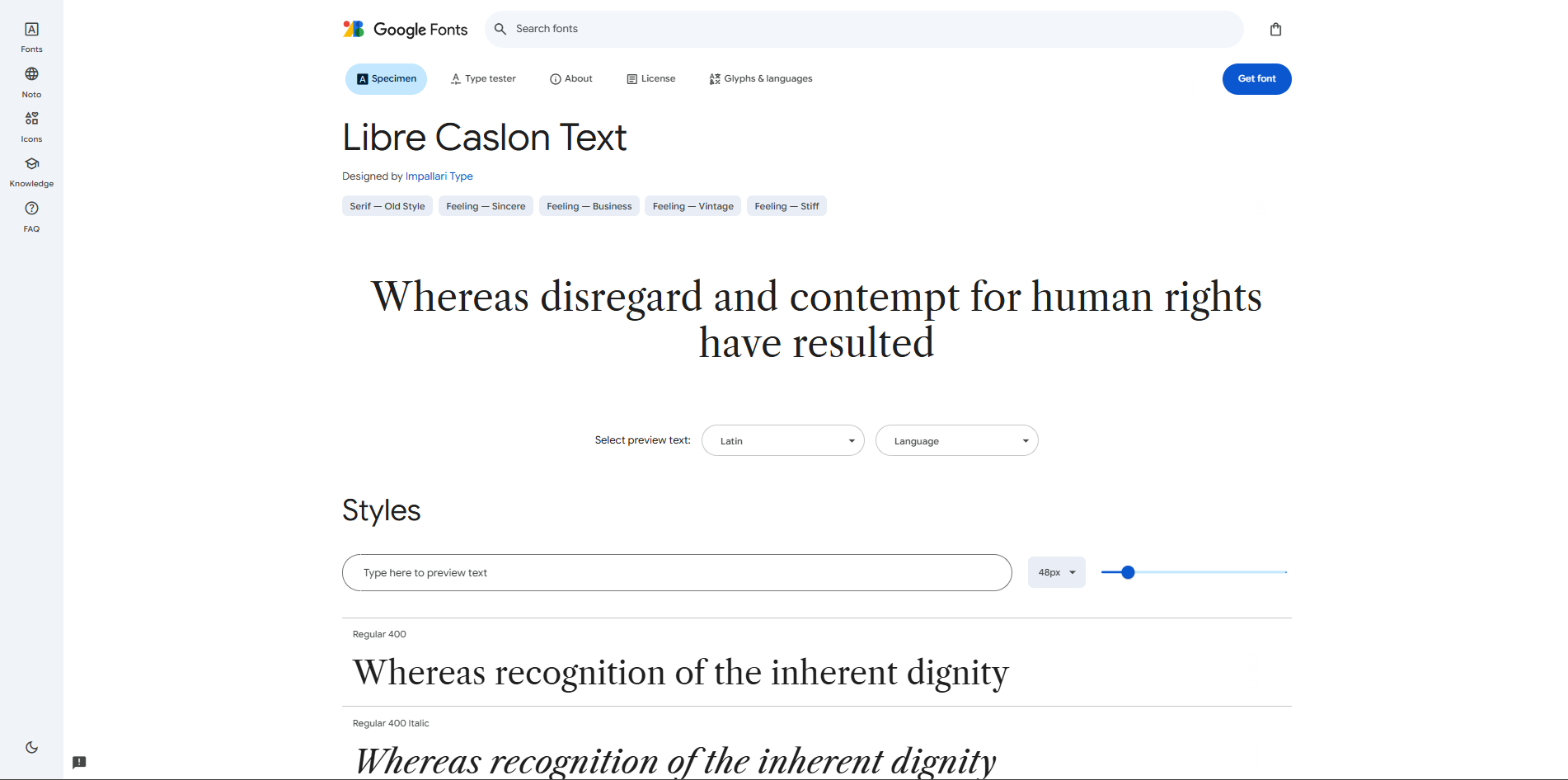 Antarmuka Font Google - tempat terbaik untuk menemukan font Caslon