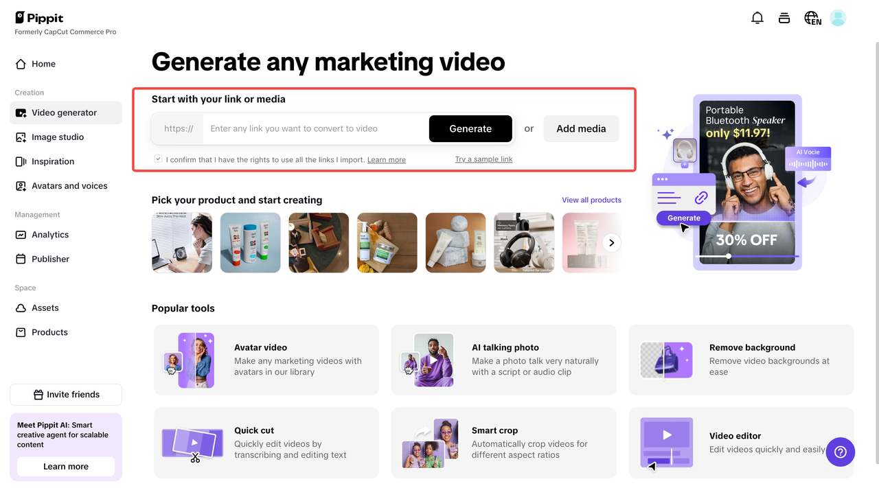 Upload product links or media