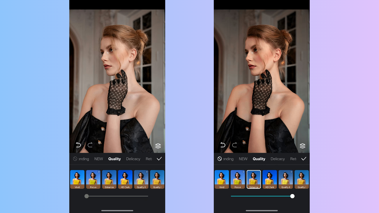 Le filtre Améliorer de l'application CapCut