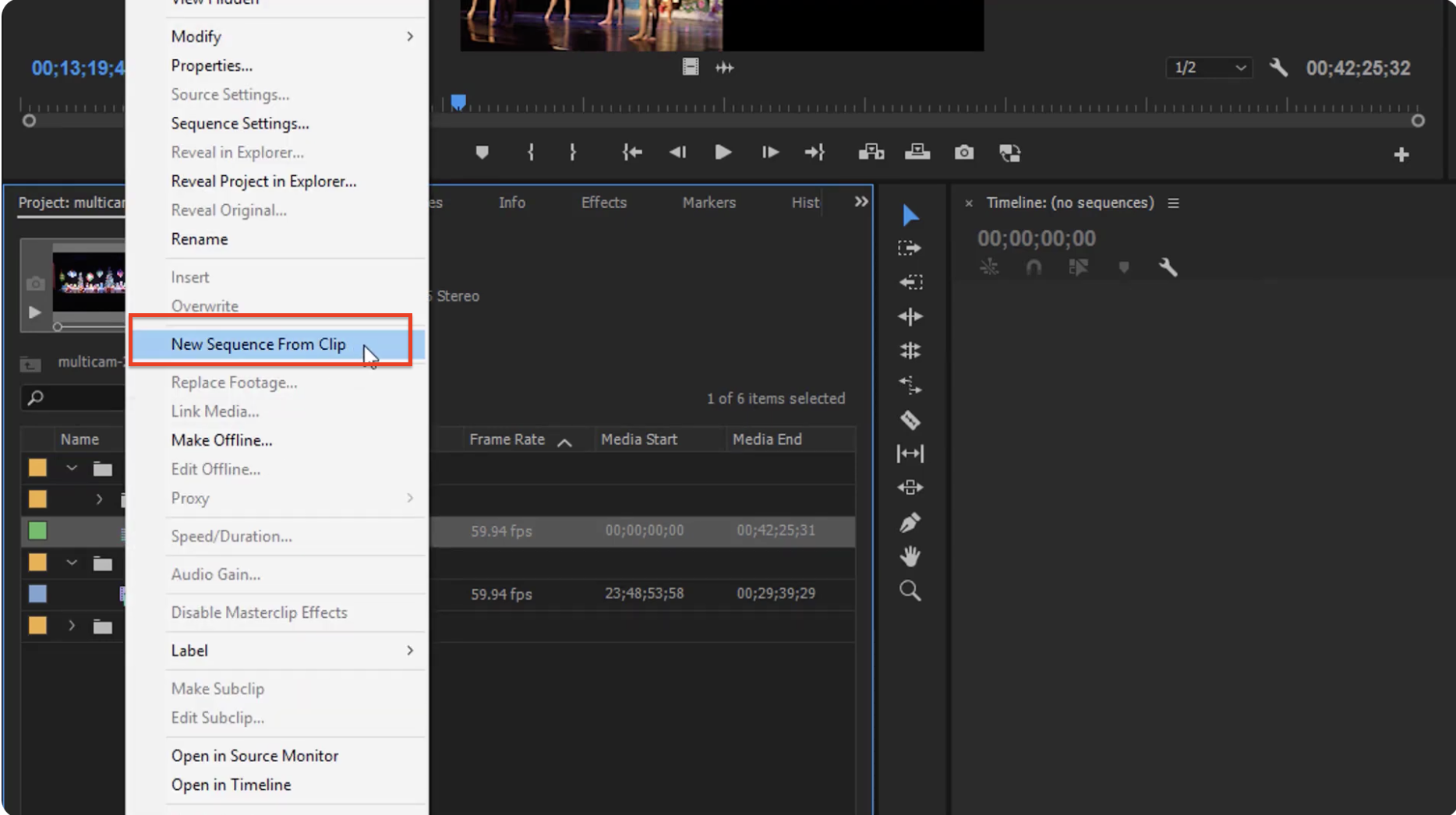 Configurer la séquence pour le montage