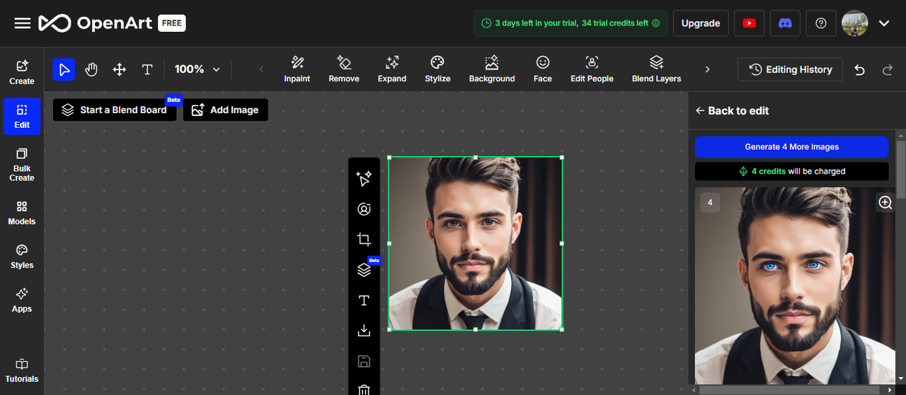 Showing how to use OpenArt online editor to change eye color