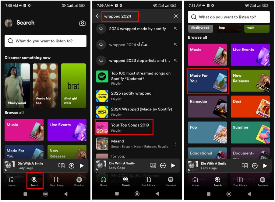 Gambar yang menunjukkan cara mengakses rekap musik Spotify