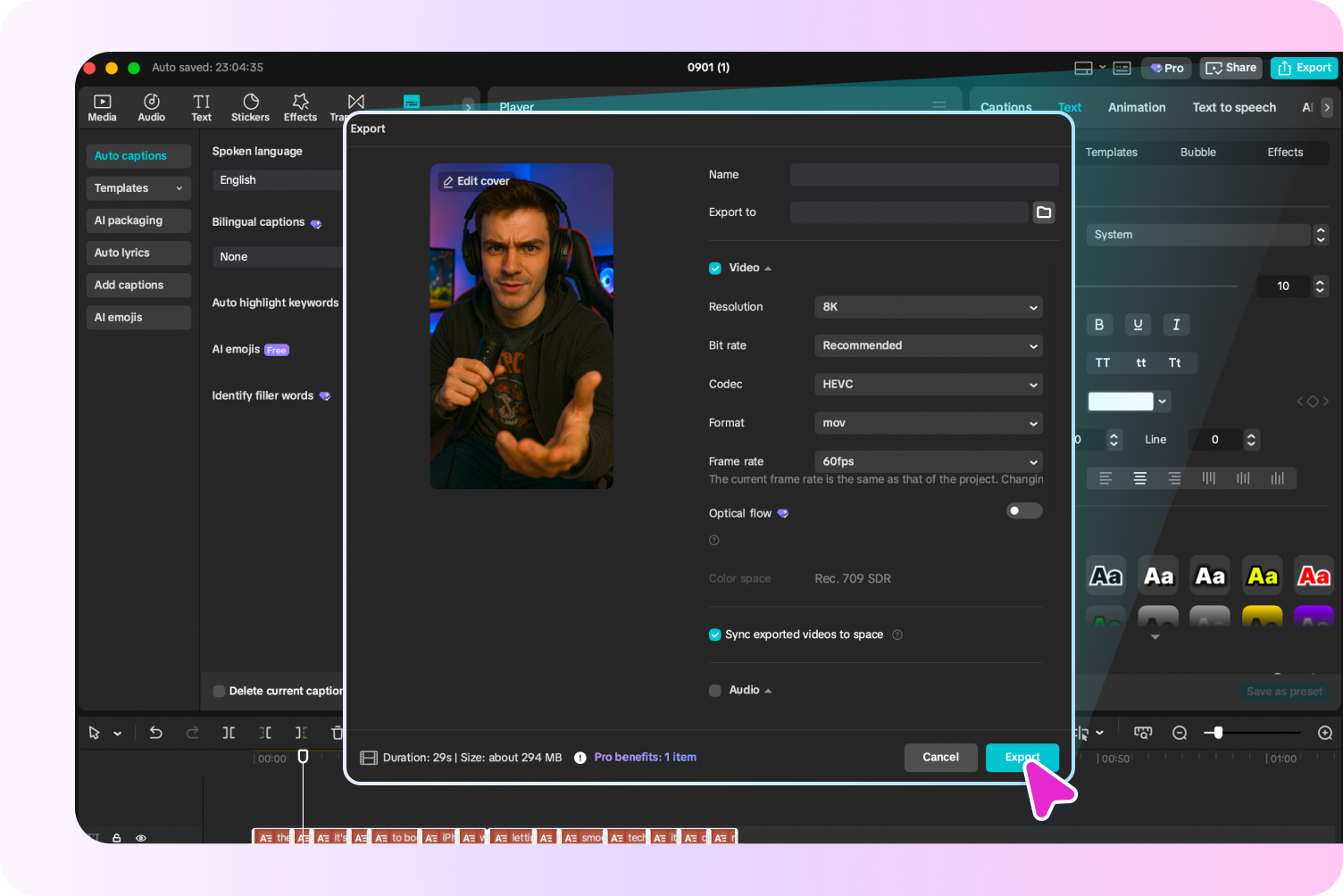 Exporting the final video from CapCut's AI avatar generator