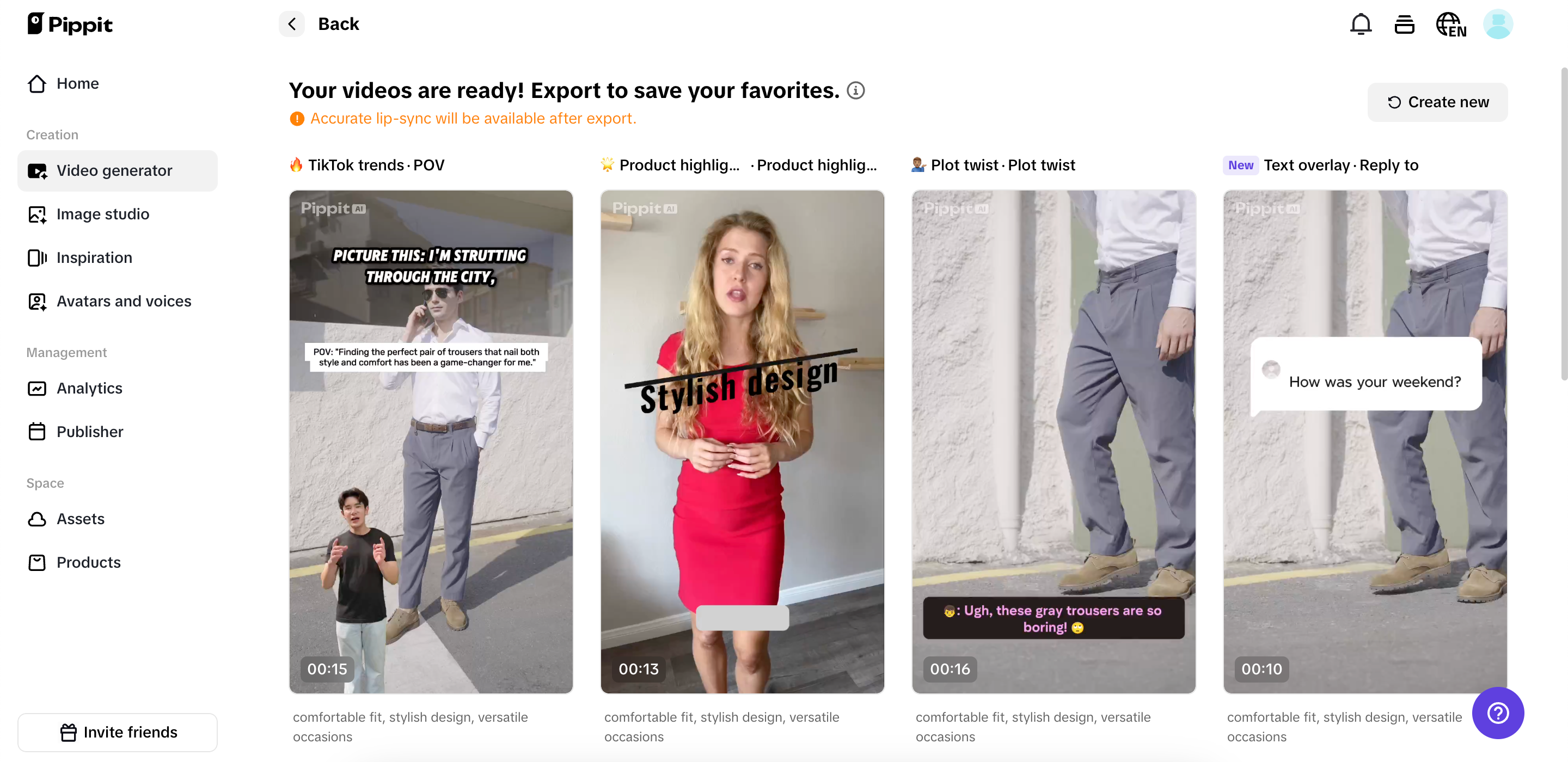 Selecciona entre los videos generados por IA.